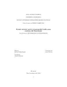 ALMA MATER STUDIORUM UNIVERSITA’ DI BOLOGNA FACOLTA’ DI SCIENZE MATEMATICHE FISICHE E NATURALI Corso di laurea in SCIENZE AMBIENTALI  Eventi estremi meteo-oceanografici nella zona