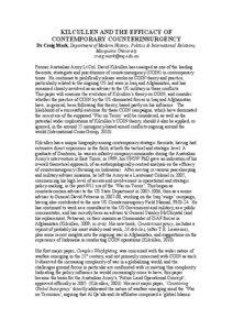 KILCULLEN AND THE EFFICACY OF CONTEMPORARY COUNTERINSURGENCY Dr Craig Mark, Department of Modern History, Politics & International Relations,