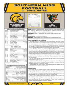 SOUTHERN MISS FOOTBALL 2011 GAME NOTES At A Glance  No. 20 Southern Miss