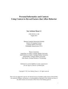 Personal Informatics and Context: Using Context to Reveal Factors that Affect Behavior