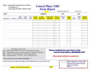 Mail to: Central Platte Natural Resources District 215 Kaufman Ave Grand Island NE[removed]628 Central Platte NRD Farm Report