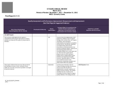 KY EQRO ANNUAL REVIEW March 2013 Period of Review: November 1, 2011 – December 31, 2012 MCO: Coventry Cares Final Report[removed]
