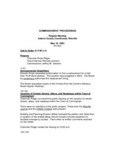 COMMISSIONERS’ PROCEEDINGS Regular Meeting Adams County Courthouse, Ritzville May 19, 2003 (Monday)