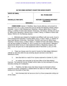 E-FILED 2013 NOV 06 8:32 AM SIOUX - CLERK OF DISTRICT COURT  IN THE IOWA DISTRICT COURT FOR SIOUX COUNTY STATE OF IOWA,  NO. FECR014587