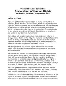 Vermont People’s Convention  Declaration of Human Rights Burlington, Vermont - 2 SeptemberIntroduction