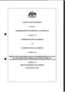 Conservation agreement - Great Barrier Reef World Heritage Property in relation to the Reef Cove Resort, East Trinity