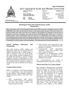 State of Washington  Joint Legislative Audit and Review Committee LEGISLATIVE AUDITOR Tom Sykes