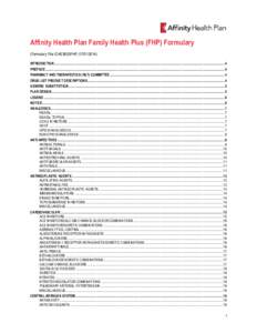 Affinity Health Plan Family Health Plus (FHP) Formulary (Formulary File ID #23830FHP, [removed]INTRODUCTION..............................................................................................................