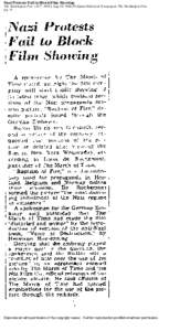 Nazi Protests Fail to Block Film Showing The Washington Post[removed]); Aug 30, 1940; ProQuest Historical Newspapers The Washington Post pg. 11 Reproduced with permission of the copyright owner. Further reproduction pr