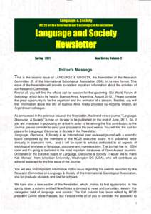 Language & Society RC 25 of the International Sociological Association Language and Society Newsletter Spring 2011