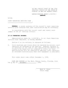 IN THE CIRCUIT COURT OF THE 16TH JUDICIAL CIRCUIT OF THE STATE OF FLORIDA IN AND FOR MONROE COUNTY ADMINISTRATIVE ORDERAMENDED IN RE: