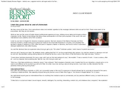 Northern Colorado Business Report -- industry news, corporate statistics and expert analysis for Fort ...  http://www.ncbr.com/print_article.asp?aID=51709 PRINT | CLOSE WINDOW