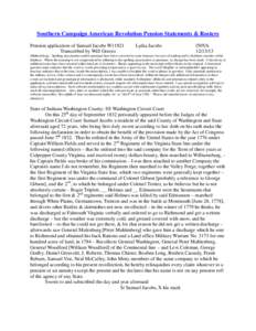 Southern Campaign American Revolution Pension Statements & Rosters Pension application of Samuel Jacobs W11921 Transcribed by Will Graves Lydia Jacobs