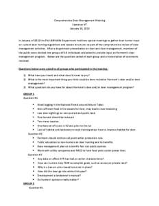 Comprehensive Deer Management Meeting Castleton VT January 30, 2013 In January of 2013 the Fish &Wildlife Department held two special meetings to gather deer hunter input on current deer hunting regulations and season st