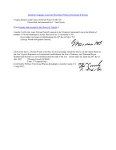 Southern Campaign American Revolution Pension Statements & Rosters Virginia Bounty-Land Claim of Peyton Powell VAS1728 Transcribed and annotated by C. Leon Harris [From bounty-land records in the Library of Virginia.] I 