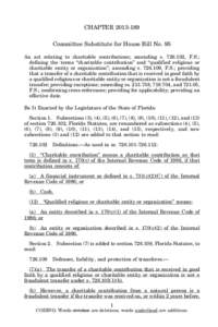 CHAPTER[removed]Committee Substitute for House Bill No. 95 An act relating to charitable contributions; amending s[removed], F.S.; defining the terms “charitable contribution” and “qualified religious or charitabl