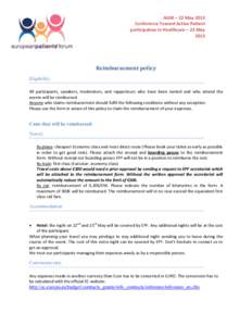 AGM – 22 May 2013 Conference Toward Active Patient participation in Healthcare – 23 MayReimbursement policy