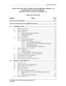 TABLE OF CONTENTS  GOLETA BEACH COUNTY PARK MANAGED RETREAT PROJECT 2.0 ENVIRONMENTAL IMPACT REPORT FOR THE COUNTY OF SANTA BARBARA, CA TABLE OF CONTENTS