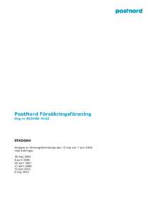 PostNord Försäkringsförening Org nrSTADGAR Antagna av föreningsfullmäktige den 13 maj och 7 juni 2004 med ändringar: