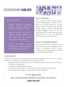 DID YOU KNOW?  Between 94-99% of domestic violence survivors have also experienced economic abuse.6