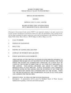 BOARD OF DIRECTORS INDIAN WELLS VALLEY WATER DISTRICT SPECIAL BOARD MEETING AGENDA MONDAY, JULY 14, [removed]:00 P.M.