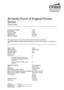 All Saints Church of England Primary School Inspection report Unique Reference Number Local Authority