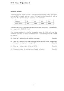 2010 Paper 7 Question 6  Business Studies A certain company decides to make a new educational computer. They agree terms with an OEM to supply units at a cost of £10/unit delivered, payable by LoC on shipment. They pred