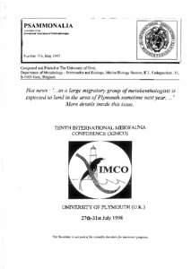 PSAMMONALIA Newsletter of the International Association of Meiobenthologists Number 116, May 1997 Composed and Printed at The University of Gent,