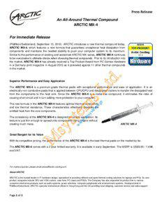 Press Release An All-Around Thermal Compound ARCTIC MX-4