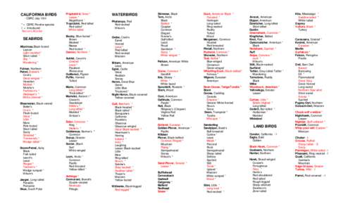 CALIFORNIA BIRDS - CBRC July 1914 * = CBRC Review species I = Introduced: Not on LACo list