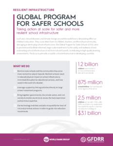 RESILIENT INFRASTRUCTURE  GLOBAL PROGRAM FOR SAFER SCHOOLS Taking action at scale for safer and more resilient school infrastructure