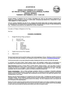 AGENDA GREEN COVE SPRINGS CITY COUNCIL 321 WALNUT STREET, GREEN COVE SPRINGS, FLORIDA SPECIAL SESSION TUESDAY, SEPTEMBER 2, 2014 – 9:00 A.M. ANYONE WISHING TO ADDRESS THE CITY COUNCIL REGARDING ANY TOPIC ON THIS AGENDA