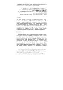 To appear in the Proceedings of the 5th International Conference on Greek Linguistics, Sorbonne, France, SeptemberA LARGE-SCALE SYSTEMIC FUNCTIONAL GRAMMAR OF GREEK Aggeliki DIMITROMANOLAKI, Ion ANDROUTSOPOULOS