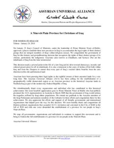 Microsoft Word - AUA Press Release - Decision of establishment of Nineveh province for our people - Edited by Bellos Final 01 2