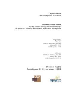 City of Gold Bar SMA Grant Agreement No. G1000017 Shoreline Analysis Report Including Shoreline Inventory and Characterization for City of Gold Bar’s Shorelines: Skykomish River, Wallace River, and May Creek