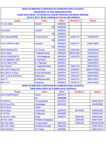 OFFICE OF PRINCIPAL CONTROLLER OF COMMUNICATION ACCOUNTS, DEPARTMENT OF TELECOMMUNICATIONS, TAMIL NADU CIRCLE, 7TH FLOOR, R.K. NAGAR TELEPHONE EXCHANGE BUILDING, 238, R.K. MUTT ROAD, CHENNAI-28 FAX NO[removed]Desig