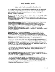 RESOLUTION NO[removed]Notice Under The Americans With Disabilities Act In accordance with the requirements of title II of the Americans with Disabilities the City of Independence Kansas will not discriminate