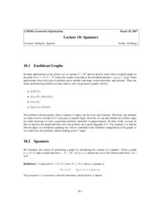 CPS296.2 Geometric Optimization  March 20, 2007 Lecture 18: Spanners Lecturer: Pankaj K. Agarwal