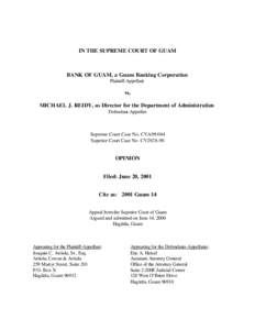 IN THE SUPREME COURT OF GUAM  BANK OF GUAM, a Guam Banking Corporation Plaintiff-Appellant  vs.