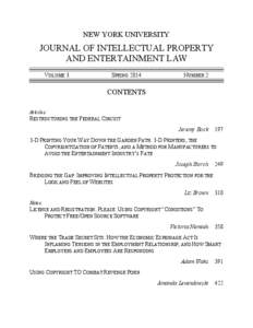 NEW YORK UNIVERSITY  JOURNAL OF INTELLECTUAL PROPERTY AND ENTERTAINMENT LAW VOLUME 3