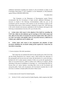 Additional information regarding the response by the Government of Japan on the Concluding Observations of the Committee on the Elimination of Discrimination against Women (CEDAW/C/JPN/CO/6) November 2012 The Committee o