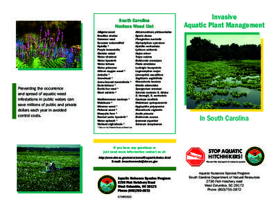 South Carolina Noxious Weed List Preventing the occurrence and spread of aquatic weed infestations in public waters can