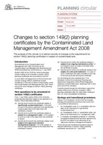 PLANNING circular PLANNING SYSTEM Act and regulation changes Circular  PS 09–019