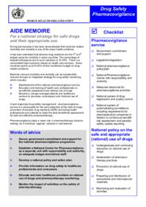 Drug Safety Pharmacovigilance WORLD HEALTH ORGANIZATION ;