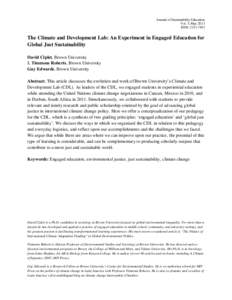 Journal of Sustainability Education Vol. 5, May 2013 ISSN: The Climate and Development Lab: An Experiment in Engaged Education for Global Just Sustainability