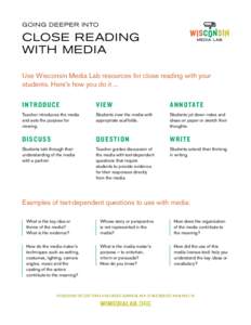 GOING DEEPER INTO  CLOSE READING WITH MEDIA Use Wisconsin Media Lab resources for close reading with your students. Here’s how you do it ...