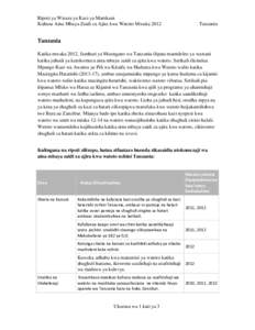 Ripoti ya Wizara ya Kazi ya Marekani Kuhusu Aina Mbaya Zaidi za Ajira kwa Watoto Mwaka 2012 Tanzania  Tanzania