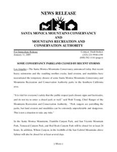 NEWS RELEASE  SANTA MONICA MOUNTAINS CONSERVANCY AND MOUNTAINS RECREATION AND CONSERVATION AUTHORITY