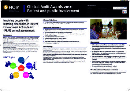 Clinical Audit Awards 2011: Patient and public involvement Involving people with learning disabilities in Patient Environment Action Team (PEAT) annual assessment