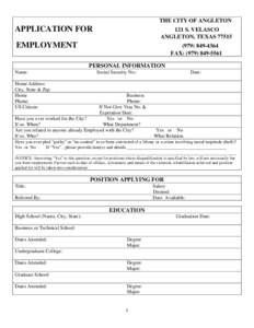 THE CITY OF ANGLETON  APPLICATION FOR